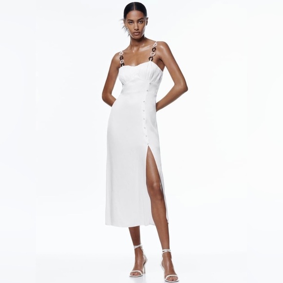 Zara satin effect corset dress with chain - Picture 2 of 9